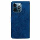 For iPhone 12 Pro Max / 13 Pro Max Lace Floral Embossed Magnetic Buckle PU Phone Case With Wrist Strap(Blue) - 3