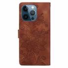 For iPhone 12 Pro Max / 13 Pro Max Lace Floral Embossed Magnetic Buckle PU Phone Case With Wrist Strap(Brown) - 3