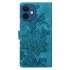 For iPhone 12 mini / 13 mini Lace Floral Embossed Magnetic Buckle PU Phone Case With Wrist Strap(Green) - 3