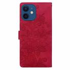 For iPhone 12 mini / 13 mini Lace Floral Embossed Magnetic Buckle PU Phone Case With Wrist Strap(Red) - 3