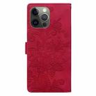 For iPhone 12 Pro Lace Floral Embossed Magnetic Buckle PU Phone Case With Wrist Strap(Red) - 3