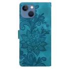 For iPhone 13 / 14 Lace Floral Embossed Magnetic Buckle PU Phone Case With Wrist Strap(Green) - 3