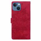 For iPhone 13 / 14 Lace Floral Embossed Magnetic Buckle PU Phone Case With Wrist Strap(Red) - 3