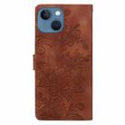 For iPhone 13 / 14 Lace Floral Embossed Magnetic Buckle PU Phone Case With Wrist Strap(Brown) - 3