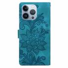 For iPhone 13 Pro Lace Floral Embossed Magnetic Buckle PU Phone Case With Wrist Strap(Green) - 3