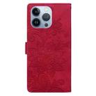 For iPhone 13 Pro Lace Floral Embossed Magnetic Buckle PU Phone Case With Wrist Strap(Red) - 3