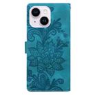 For iPhone 14 Plus / 15 Plus Lace Floral Embossed Magnetic Buckle PU Phone Case With Wrist Strap(Green) - 3