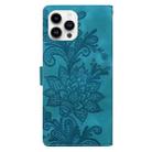 For iPhone 14 Pro Lace Floral Embossed Magnetic Buckle PU Phone Case With Wrist Strap(Green) - 3