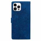 For iPhone 14 Pro Lace Floral Embossed Magnetic Buckle PU Phone Case With Wrist Strap(Blue) - 3