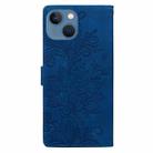 For iPhone 15 Lace Floral Embossed Magnetic Buckle PU Phone Case With Wrist Strap(Blue) - 3