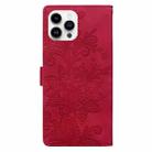 For iPhone 15 Pro Lace Floral Embossed Magnetic Buckle PU Phone Case With Wrist Strap(Red) - 3