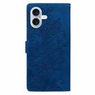 For iPhone 16 Plus Lace Floral Embossed Magnetic Buckle PU Phone Case With Wrist Strap(Blue) - 3