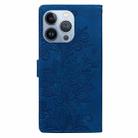 For iPhone 16 Pro Max Lace Floral Embossed Magnetic Buckle PU Phone Case With Wrist Strap(Blue) - 3