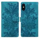 For iPhone X / XS Lace Floral Embossed Magnetic Buckle PU Phone Case With Wrist Strap(Green) - 1