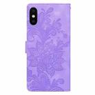 For iPhone X / XS Lace Floral Embossed Magnetic Buckle PU Phone Case With Wrist Strap(Purple) - 3