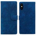 For iPhone X / XS Lace Floral Embossed Magnetic Buckle PU Phone Case With Wrist Strap(Blue) - 1