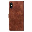 For iPhone X / XS Lace Floral Embossed Magnetic Buckle PU Phone Case With Wrist Strap(Brown) - 3