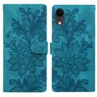 For iPhone XR Lace Floral Embossed Magnetic Buckle PU Phone Case With Wrist Strap(Green) - 1