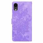 For iPhone XR Lace Floral Embossed Magnetic Buckle PU Phone Case With Wrist Strap(Purple) - 3