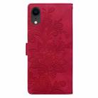 For iPhone XR Lace Floral Embossed Magnetic Buckle PU Phone Case With Wrist Strap(Red) - 3