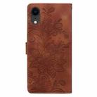 For iPhone XR Lace Floral Embossed Magnetic Buckle PU Phone Case With Wrist Strap(Brown) - 3