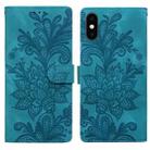 For iPhone XS Max Lace Floral Embossed Magnetic Buckle PU Phone Case With Wrist Strap(Green) - 1