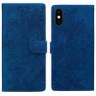 For iPhone XS Max Lace Floral Embossed Magnetic Buckle PU Phone Case With Wrist Strap(Blue) - 1