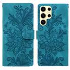 For Samsung Galaxy S24 Ultra 5G Lace Floral Embossed Magnetic Buckle PU Phone Case With Wrist Strap(Green) - 1