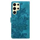 For Samsung Galaxy S24 Ultra 5G Lace Floral Embossed Magnetic Buckle PU Phone Case With Wrist Strap(Green) - 3