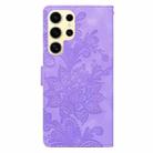 For Samsung Galaxy S24 Ultra 5G Lace Floral Embossed Magnetic Buckle PU Phone Case With Wrist Strap(Purple) - 3