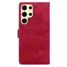 For Samsung Galaxy S24 Ultra 5G Lace Floral Embossed Magnetic Buckle PU Phone Case With Wrist Strap(Red) - 3