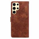 For Samsung Galaxy S24 Ultra 5G Lace Floral Embossed Magnetic Buckle PU Phone Case With Wrist Strap(Brown) - 3