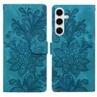 For Samsung Galaxy S25+ 5G Lace Floral Embossed Magnetic Buckle PU Phone Case With Wrist Strap(Green) - 1