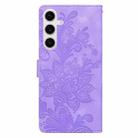 For Samsung Galaxy S25+ 5G Lace Floral Embossed Magnetic Buckle PU Phone Case With Wrist Strap(Purple) - 3