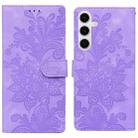 For Samsung Galaxy S24 5G Lace Floral Embossed Magnetic Buckle PU Phone Case With Wrist Strap(Purple) - 1