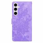 For Samsung Galaxy S24 5G Lace Floral Embossed Magnetic Buckle PU Phone Case With Wrist Strap(Purple) - 3