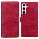 For Samsung Galaxy S24 5G Lace Floral Embossed Magnetic Buckle PU Phone Case With Wrist Strap(Red) - 1