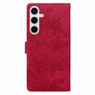 For Samsung Galaxy S24 5G Lace Floral Embossed Magnetic Buckle PU Phone Case With Wrist Strap(Red) - 3