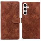 For Samsung Galaxy S24 5G Lace Floral Embossed Magnetic Buckle PU Phone Case With Wrist Strap(Brown) - 1