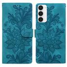 For Samsung Galaxy S23 5G Lace Floral Embossed Magnetic Buckle PU Phone Case With Wrist Strap(Green) - 1