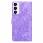 For Samsung Galaxy S23 5G Lace Floral Embossed Magnetic Buckle PU Phone Case With Wrist Strap(Purple) - 3