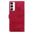 For Samsung Galaxy S23 5G Lace Floral Embossed Magnetic Buckle PU Phone Case With Wrist Strap(Red) - 3