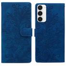 For Samsung Galaxy S23 5G Lace Floral Embossed Magnetic Buckle PU Phone Case With Wrist Strap(Blue) - 1