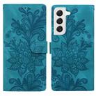 For Samsung Galaxy S22+ 5G Lace Floral Embossed Magnetic Buckle PU Phone Case With Wrist Strap(Green) - 1