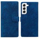 For Samsung Galaxy S22+ 5G Lace Floral Embossed Magnetic Buckle PU Phone Case With Wrist Strap(Blue) - 1