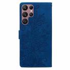 For Samsung Galaxy S22 Ultra 5G Lace Floral Embossed Magnetic Buckle PU Phone Case With Wrist Strap(Blue) - 3