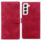 For Samsung Galaxy S22 5G Lace Floral Embossed Magnetic Buckle PU Phone Case With Wrist Strap(Red) - 1