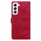 For Samsung Galaxy S22 5G Lace Floral Embossed Magnetic Buckle PU Phone Case With Wrist Strap(Red) - 3