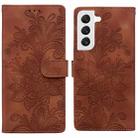 For Samsung Galaxy S22 5G Lace Floral Embossed Magnetic Buckle PU Phone Case With Wrist Strap(Brown) - 1