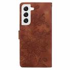 For Samsung Galaxy S22 5G Lace Floral Embossed Magnetic Buckle PU Phone Case With Wrist Strap(Brown) - 3